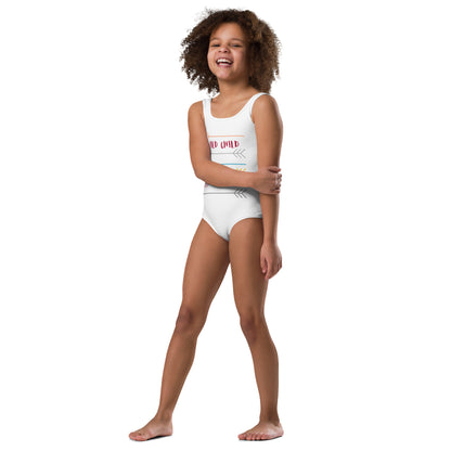 white happy kids swimsuit