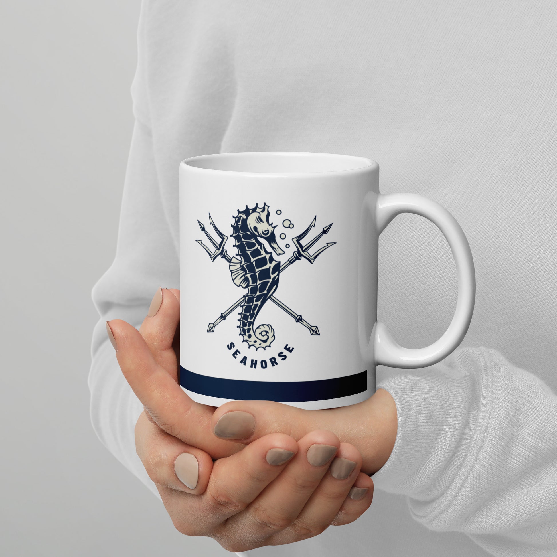 glossy mug white anchor seahorse