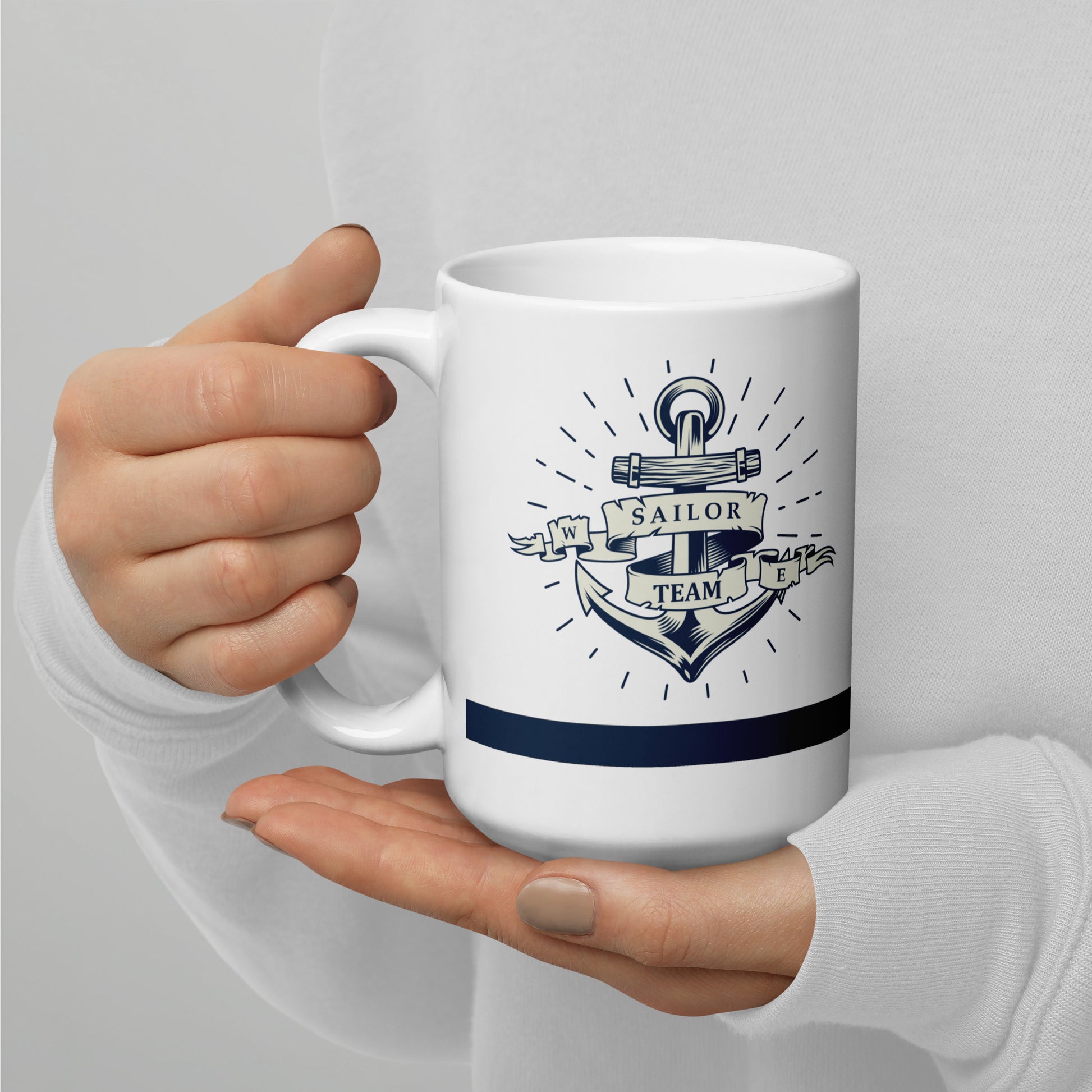 glossy mug white anchor seahorse